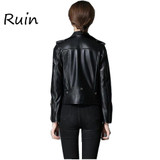 Ruin 2017 New Design Spring Autumn PU Leather Jacket Faux Soft Leather Coat Slim Black Rivet Zipper Motorcycle Jackets