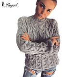 RUGOD Women 2017 Spring Twisted Knitted Sweaters and Pullovers Autumn Winter Loose Knitwear O Neck Long Sleeve Sweter mujer