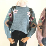 Rugod new Women Sweater and Pullovers flower embroidery 2018 autumn winter Knitted sweater o-neck long sleeve pull femme hiver