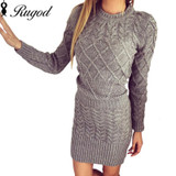 Rugod New Patterned Women Sweater Dresses 2018 Winter Knitted Dress Female Thick High Elastic Warm Slim Bodycon Dress Vestidos