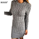 RUGOD New Year Red Twisted Knitted Sweater Dress Women O Neck Long Sleeve Bodycon Dress Female Winter Warm Knitwear Vestidos