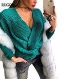 RUGOD Fashion Solid Sexy Cross Women Sweaters And Pullovers Spring V-neck Long Sleeve Female Jumper 2018 New Knitted Pull Femme