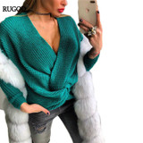 RUGOD Fashion Solid Sexy Cross Women Sweaters And Pullovers Spring V-neck Long Sleeve Female Jumper 2018 New Knitted Pull Femme