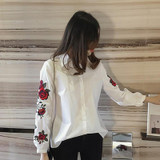 RUGOD 2018 Spring Shirts Women Turn-Down Long Sleeve Flower Embroidery Single-Breasted Blouses Lady Fashion Loose Tops Blusas