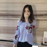 RUGOD 2018 Spring Shirts Women Turn-Down Long Sleeve Flower Embroidery Single-Breasted Blouses Lady Fashion Loose Tops Blusas