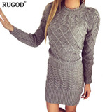 RUGOD 2018 Spring Long Sleeve Sweater Dress Women Sexy Slim Bodycon Knitted Dresses Skinny Party Dress Female Vintage vestidos