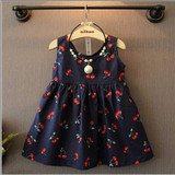 New girls dress 2016 summer cute cherry print girls vest sundress kids sleeveless beach dress for children cotton clothes New girls dress 2016 summer cute cherry print girls vest sundress kids sleeveless beach dress for children cotton clothes