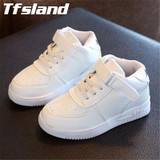 New Girls Boys Breathable White Shoes Children Leather Sports Shoes High Leisure Antislip Soft Bottom Flat Basket Kids' Sneakers
