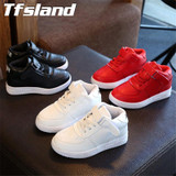 New Girls Boys Breathable White Shoes Children Leather Sports Shoes High Leisure Antislip Soft Bottom Flat Basket Kids' Sneakers