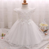 New Flowers Pearls Baby Girls Party Dress Toddler Girl Birthday Dress Kids Princess Wedding tutu Dress Baby Christening Clothing