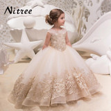 New Flower Girl Dresses For Weddings Lace Ball Gown Sleeveless Kids Evening Gown First Communion Dresses For Girls Vestido Longo