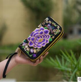 New Flower Embroidered Wallet Purse Handmade Ethnic Flowers Embroidery 2016 Fashion Women Long Wallet Phone HandBag,Women Clutch