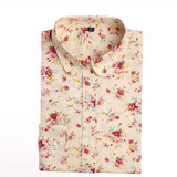 New Floral Cotton Women Shirts Casual Cherry Shirt Turn-Down Collar Blouses Cherry Long Sleeve Shirt Women Fashion Clothing 2017