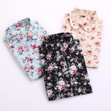 New Floral Cotton Women Shirts Casual Cherry Shirt Turn-Down Collar Blouses Cherry Long Sleeve Shirt Women Fashion Clothing 2017