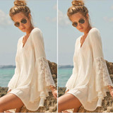 New Flare Sleeve Bottoming lace Dress Women Summer Dress Sexy Party vestidos Plus Size Female Maxi Clothing vintage boho dresses