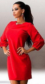 NEW female Mini dress  women Casual dress Straight Lantern Sleeve solid color o-neck Three Quarter  Sexy dress LQ8903E