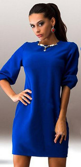 NEW female Mini dress  women Casual dress Straight Lantern Sleeve solid color o-neck Three Quarter  Sexy dress LQ8903E