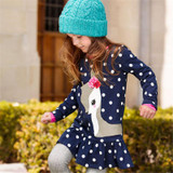 New Lovely Girls Dresses  Girls Long Sleeve O-neck Dress One-piece Dots Deer Cotton Dress Casual Mini  Dress
