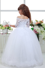 New Long Lace Ball Gown Flower Girls Dresses Simple Kids Wedding Party Dress First Communion Dresses For Girls