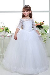 New Long Lace Ball Gown Flower Girls Dresses Simple Kids Wedding Party Dress First Communion Dresses For Girls