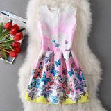 New Ladies Party Dress Women Summer Office Ladies O Neck Jacquard Print Vintage Ball Gown Slim Vest Dresses Vestidos Clothes