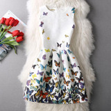New Ladies Party Dress Women Summer Office Ladies O Neck Jacquard Print Vintage Ball Gown Slim Vest Dresses Vestidos Clothes