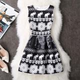 New Ladies Party Dress Women Summer Office Ladies O Neck Jacquard Print Vintage Ball Gown Slim Vest Dresses Vestidos Clothes