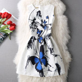 New Ladies Party Dress Women Summer Office Ladies O Neck Jacquard Print Vintage Ball Gown Slim Vest Dresses Vestidos Clothes
