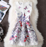 New Ladies Party Dress Women Summer Office Ladies O Neck Jacquard Print Vintage Ball Gown Slim Vest Dresses Vestidos Clothes