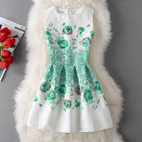 New Ladies Party Dress Women Summer Office Ladies O Neck Jacquard Print Vintage Ball Gown Slim Vest Dresses Vestidos Clothes