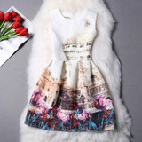 New Ladies Party Dress Women Summer Office Ladies O Neck Jacquard Print Vintage Ball Gown Slim Vest Dresses Vestidos Clothes