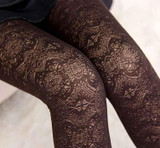 New Lace Leggings For Women Winter Velvet Warm Leggings Black Plus Cashmere Thick Warm Autumn Slim Legging Elastic High Quality