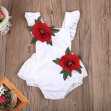 Ruffles Rose Baby Clothes Newborn Baby Girl Flower Backless Jumpsuit Bodysuit Sunsuit 0-24M