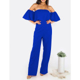 Ruffle Elegant Rompers Women Jumpsuit 2016 New Fashion Off The Shoulder Bodysuit Boot Cut Romper Playsuits Long Pants Plus Size