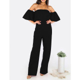 Ruffle Elegant Rompers Women Jumpsuit 2016 New Fashion Off The Shoulder Bodysuit Boot Cut Romper Playsuits Long Pants Plus Size