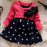 Retail 2016 Autumn Winter Girls Dress Children Long Sleeve Flower Dress Princess Dress