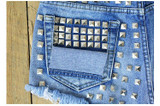 RenYvtil Vintage Rivet High Waist Denim Shorts Women Tassel Ripped Loose Short Jeans Punk Sexy Hot Summer Fashion Short Pant