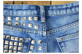 RenYvtil Vintage Rivet High Waist Denim Shorts Women Tassel Ripped Loose Short Jeans Punk Sexy Hot Summer Fashion Short Pant