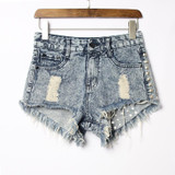 RenYvtil Vintage Rivet High Waist Denim Shorts Women Tassel Ripped Loose Short Jeans Punk Sexy Hot Summer Fashion Short Pant