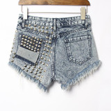 RenYvtil Vintage Rivet High Waist Denim Shorts Women Tassel Ripped Loose Short Jeans Punk Sexy Hot Summer Fashion Short Pant
