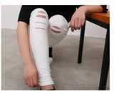 RenYvtil Plus Size 2017 High Elastic Cotton Women Black High Waist Torn Jeans Ripped Knee Skinny Pencil Pants Slim Capris 3XL