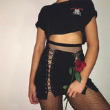 Fashion Ladies High Waist Lace Up Skirt Suede Leather Pocket A-Line Hollow Out Mini Skirts