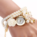 Fashion Ladies Female Clock Faux Pearl Women Watch Rose Bracelet WristWatches Analog Quartz Round Dial Watches