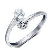 Fashion Korean Simple Elegant Opening Silver 2 Rhinestone S925sliver Crystal Wedding Ring