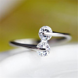 Fashion Korean Simple Elegant Opening Silver 2 Rhinestone S925sliver Crystal Wedding Ring