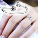 Fashion Korean Simple Elegant Opening Silver 2 Rhinestone S925sliver Crystal Wedding Ring