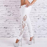 Fashion hollow out lace patchwork skinny full length jeans women pants trousers plus size for feminino ladies
