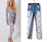 Fashion hollow out lace patchwork skinny full length jeans women pants trousers plus size for feminino ladies