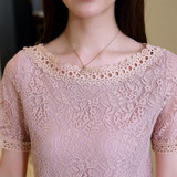 Fashion hollow lace women blouse shirt short sleeve summer ladies tops lace blouse women shirt blusas feminine blouse 0328 40