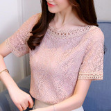 Fashion hollow lace women blouse shirt short sleeve summer ladies tops lace blouse women shirt blusas feminine blouse 0328 40